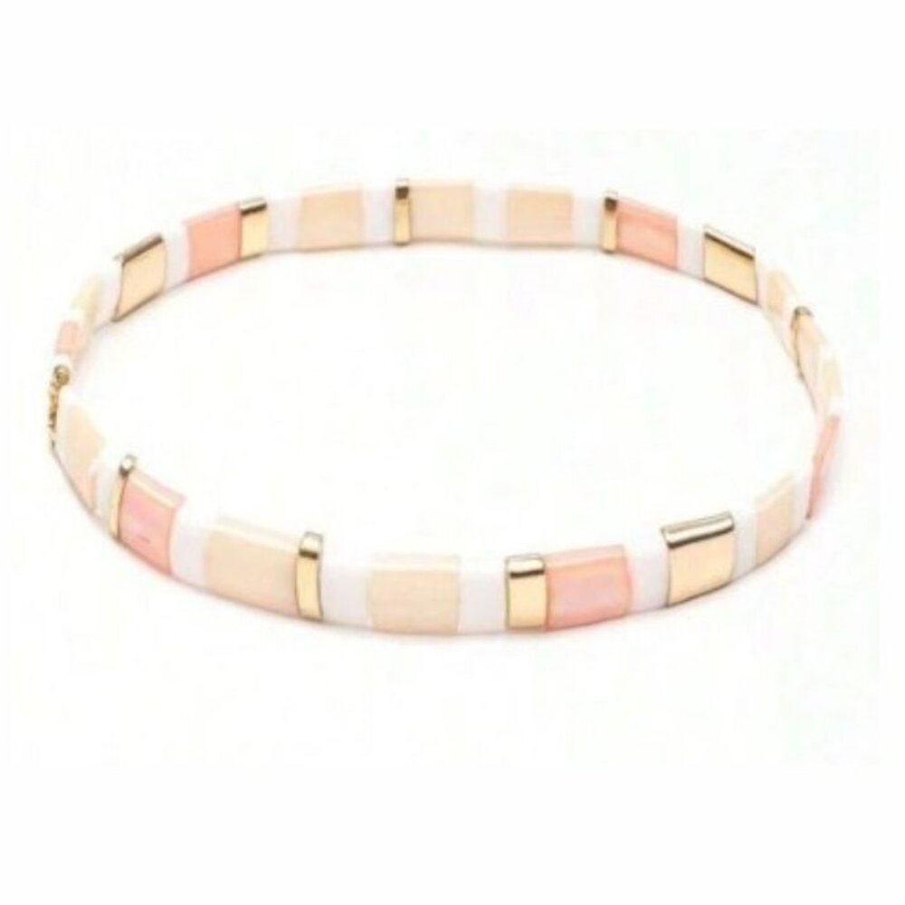Pink white Tila Beads Surfer's Bracelet